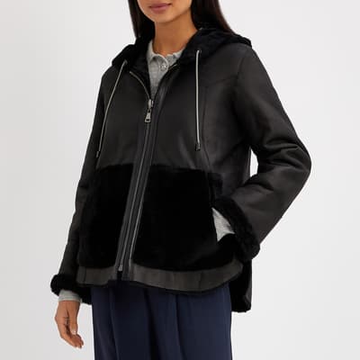 Black Reversible Shearling Hooded Jacket