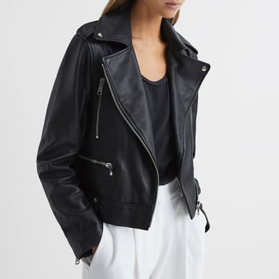 Black Santiago Leather Biker Jacket