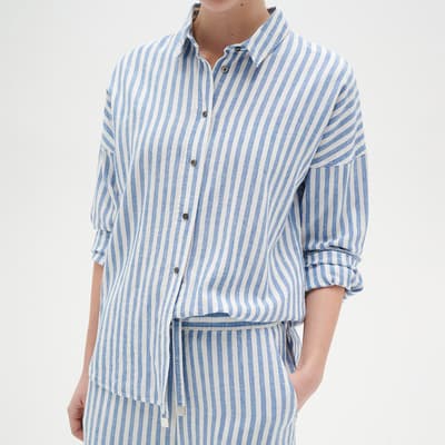 Blue Amos Stripe Linen Blend Shirt
