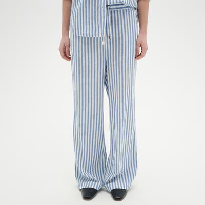 Blue Linen Amos Stripe Trousers