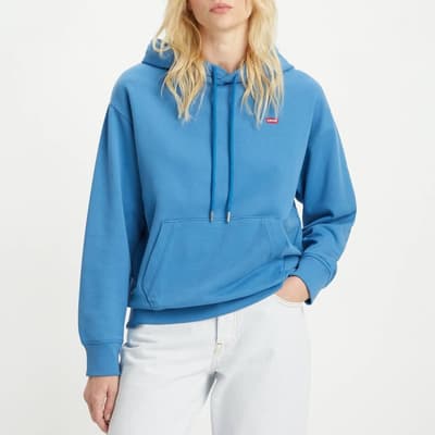Blue Branded Cotton Relaxed Hoodie