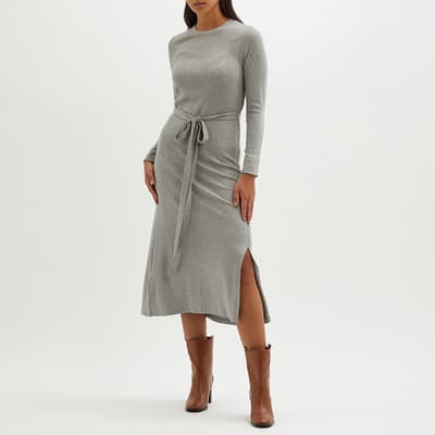 Grey Cotton Blend Ribbed Midi Dress