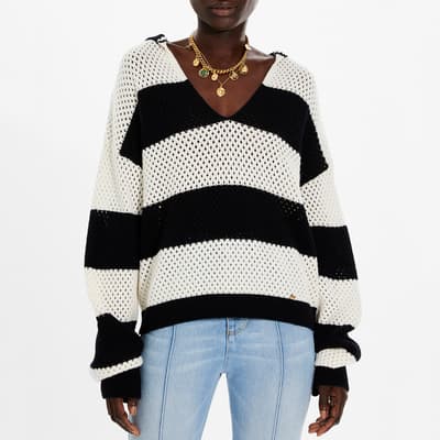 Black/White Striped Cashmere And Wool Jumper
