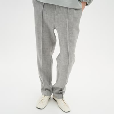 Grey Pleated Straight Trousers
