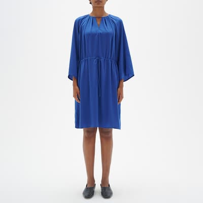 Blue V-Neck Midi Dress