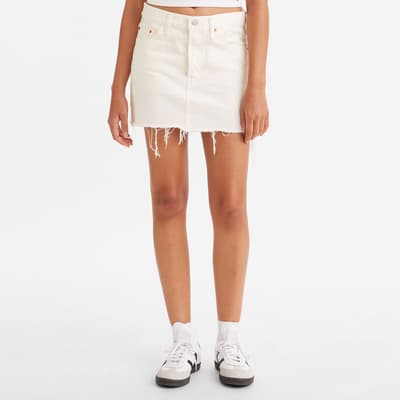 White Icon Raw-Hem Denim Skirt 