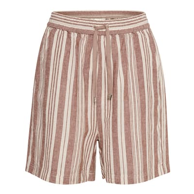 Brown/White Odette Stripe Linen Shorts