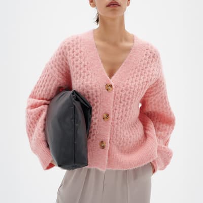 Pink Olisse V-Neck Wool Blend Cardigan