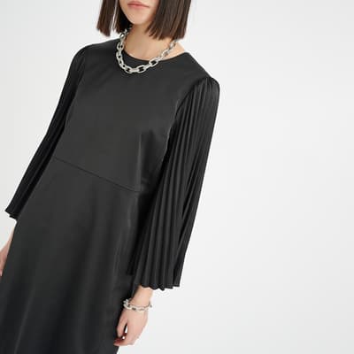 Black Zilky Pleated Mini Dress